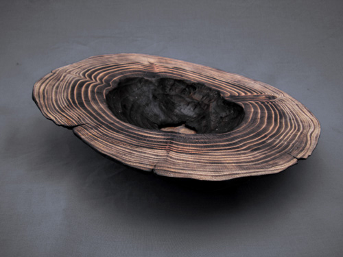 Shallow Bowl, Burnt Japanese Larch, 7cm x 33cm